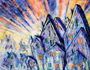 Le bourg se réveille – 18X14 po