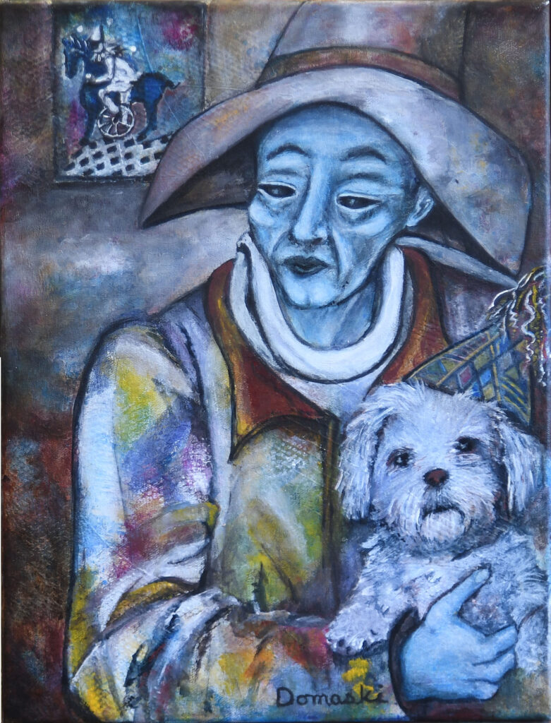 Arlequin et bichon- 16×12 po