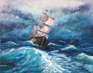 Tempête en mer – 14×18 po